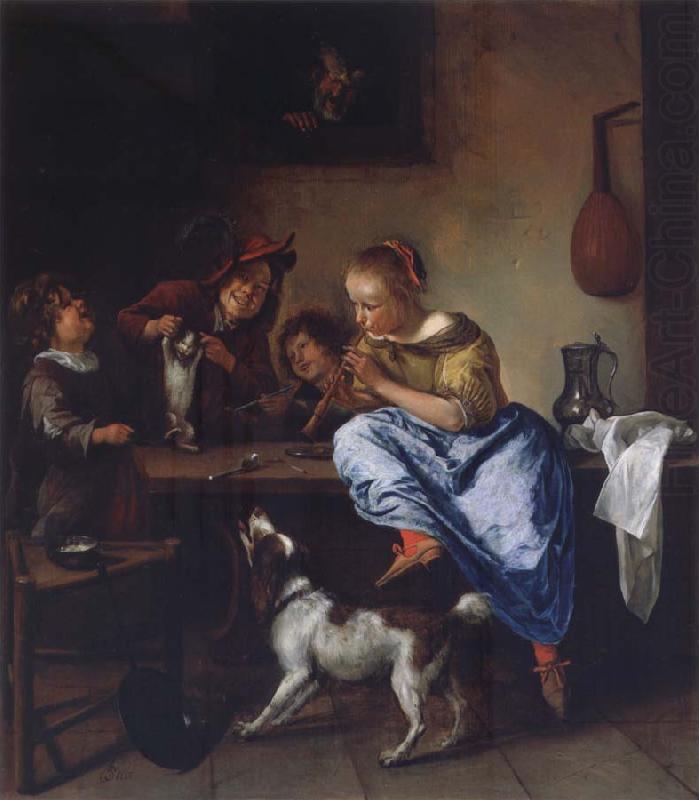 Jan Steen Children teaching a cat to dance china oil painting image